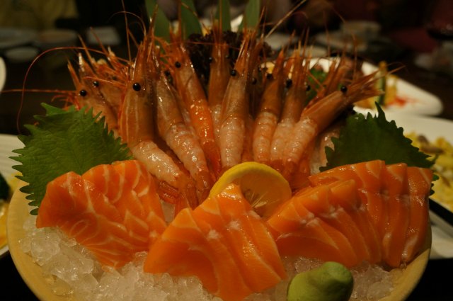 三文鱼刺身拼牡丹虾