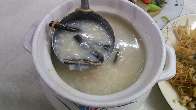 粥底锦滑，蛇皮很有弹性，