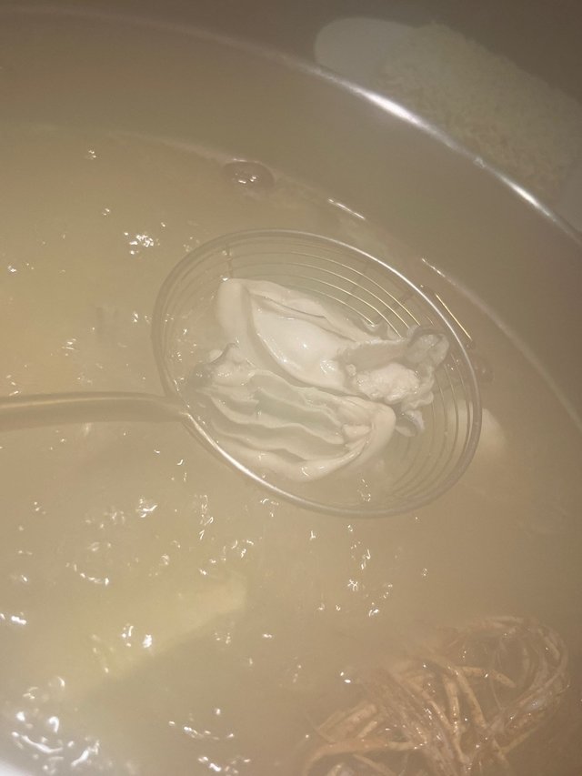 這個是五指毛桃雞湯底配生蠔，生蠔很大隻。